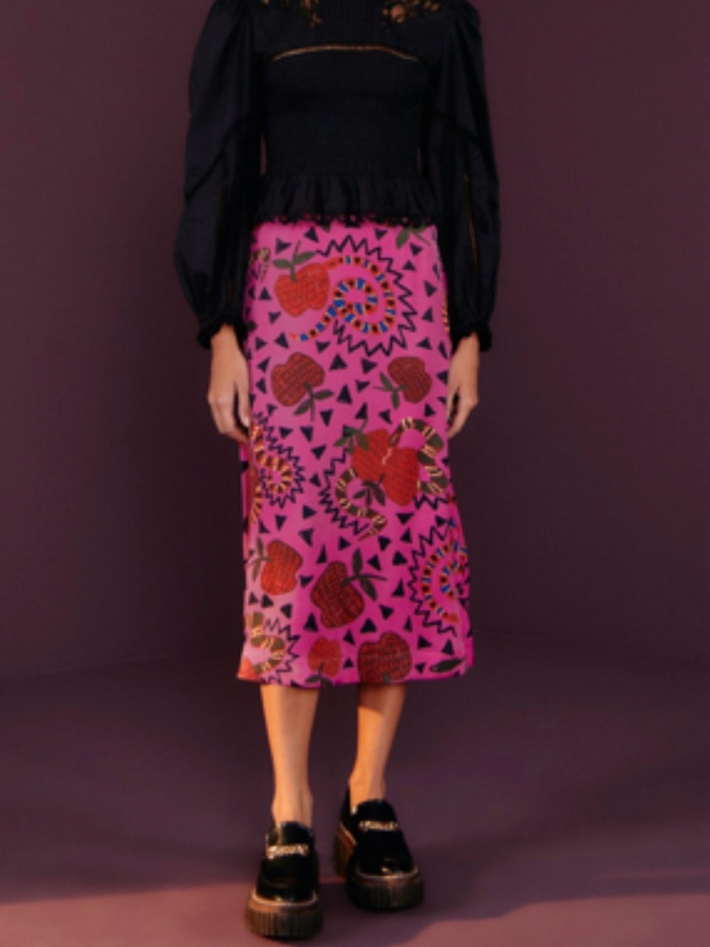 FARM Rio Pink Floral & Geometric Midi Skirt